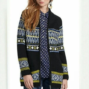 Anthropologie Sparrow Batley Fairisle  Black Multi Cardigan Sweater Coat Medium